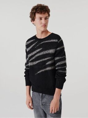 IRO Black Crewneck Sweater with Gray Striated Detail